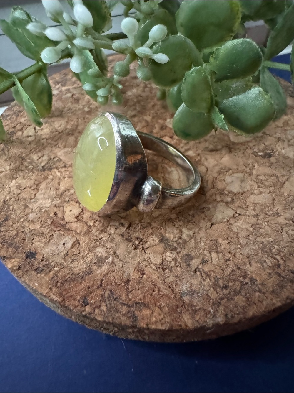 Lemon Prehnite Sterling Silver Ring - size 9 - Picture 2 of 5